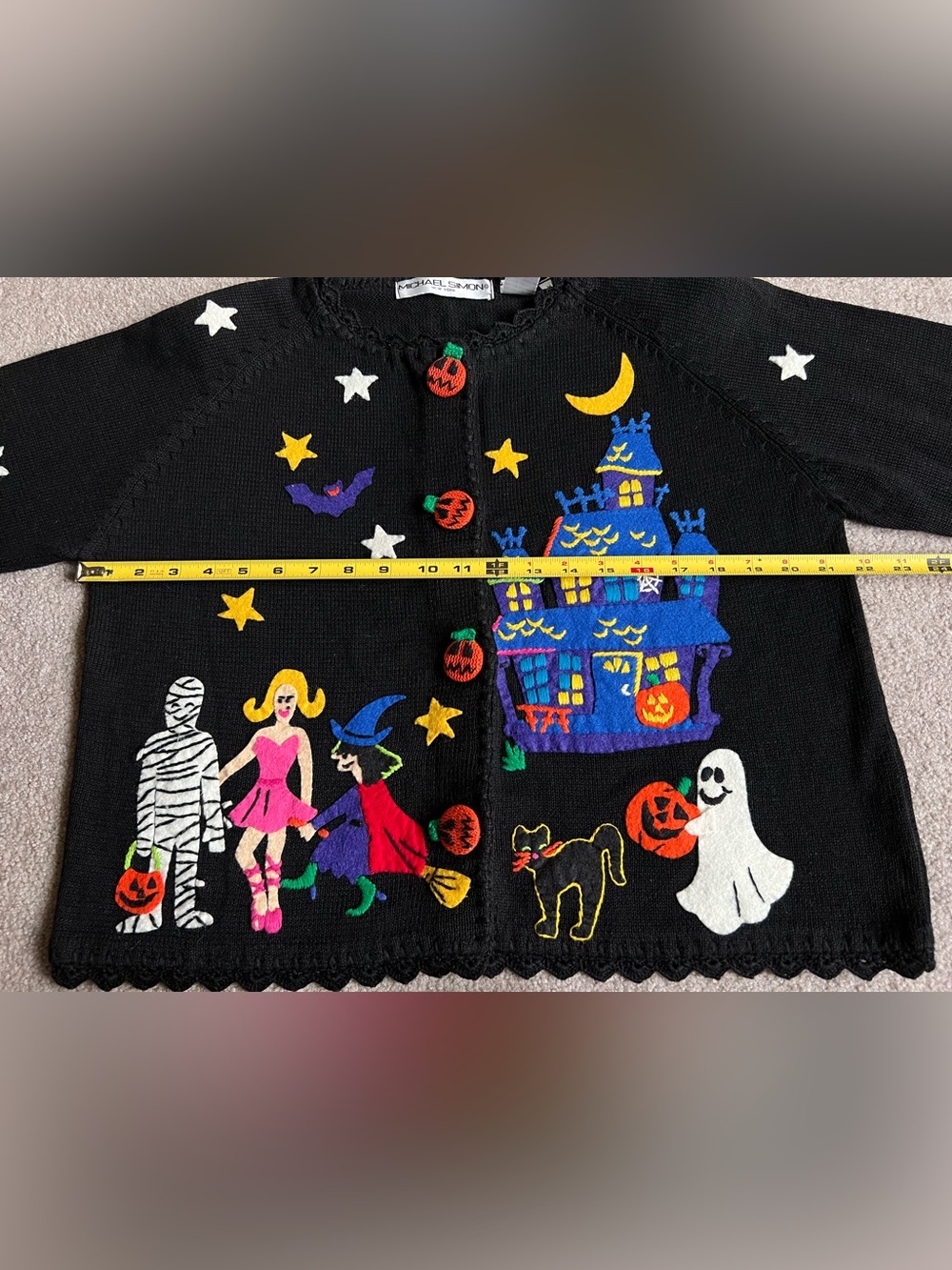 Michael Simon M Halloween Cardigan Sweater Hotel Transylvania Pumpkin Star Bats - Picture 6 of 7